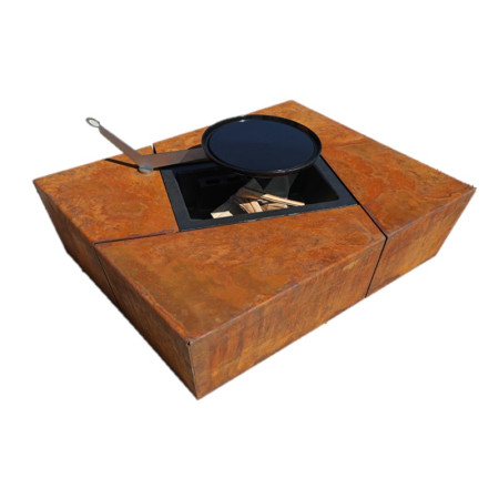Brasero lounge en acier corten avec plancha