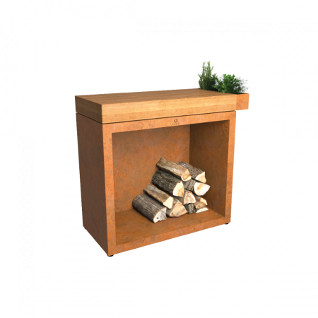 Range bois corten et plan de travail Teck Storage 90 Ofyr