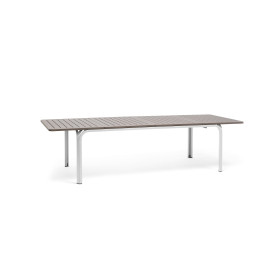 Table Alloro 210 Extensible Nardi, plateau tortora et pieds bianco