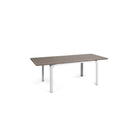 Table Alloro 140 Extensible Nardi, plateau tortora et pieds bianco