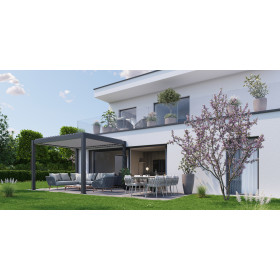 Pergola Biohort 6 x 3,5, vue de trois quarts sur fond blanc