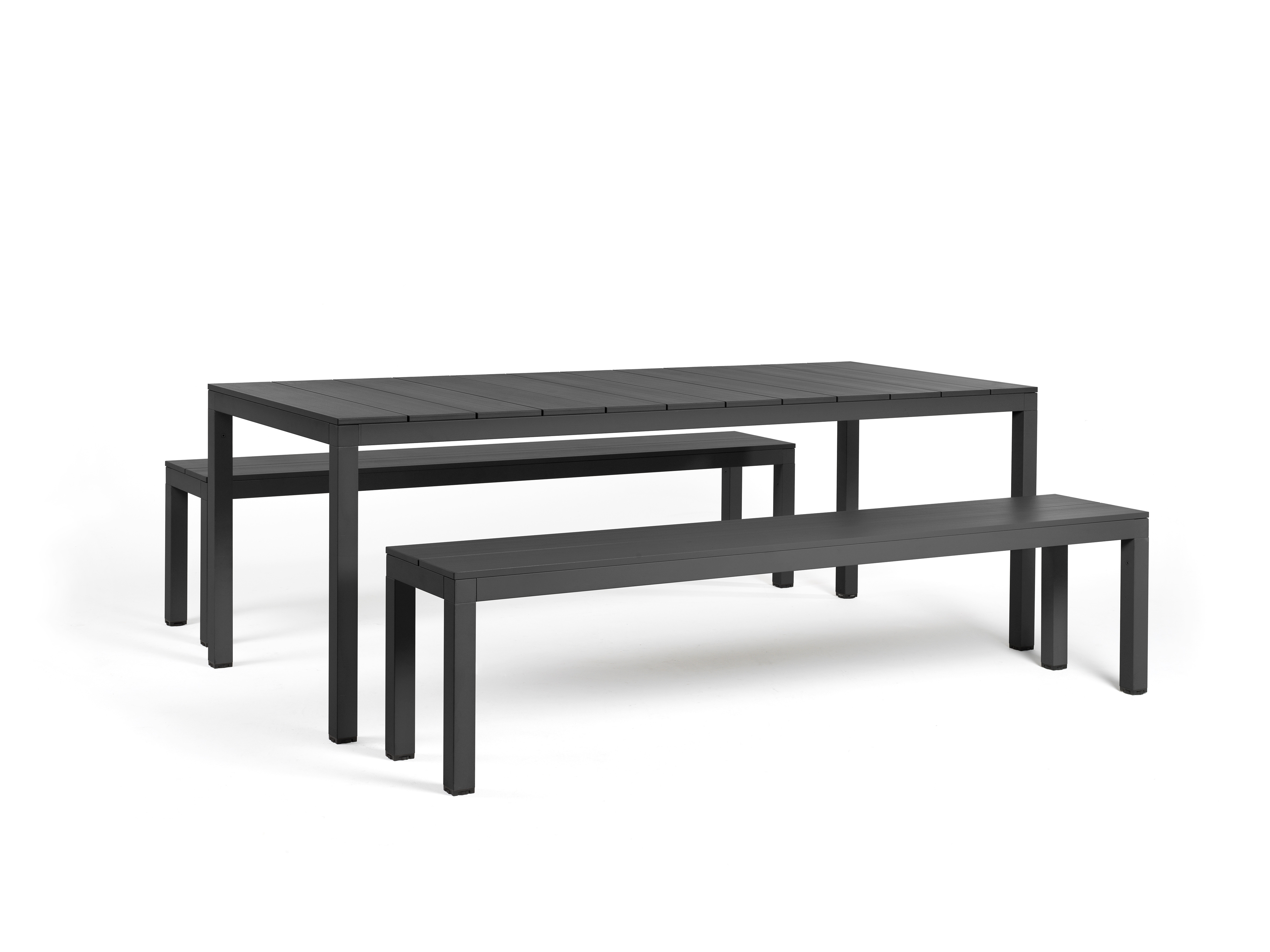 Ensemble table Rio Alu 210 Fix et deux bancs, coloris antracite