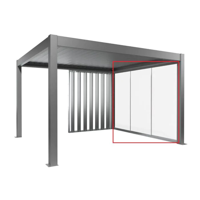 Paroi coulissante en verre transparent Biohort sur pergola